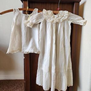Antique white newborn baptism gown & slip lace cottagecore dress cream lace baby